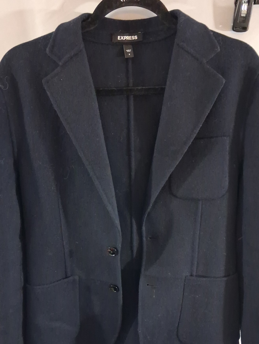 Express Navy Wool-Blend Single-Breasted Blazer